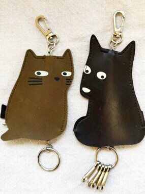 Vintage Don Don Cat and Dog Coated Leather Keyfobs